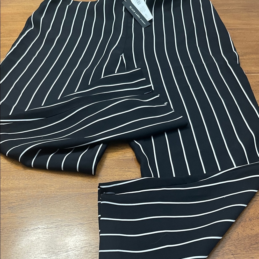 NWT Chicos Black Label Black and White Striped Pants - Zipper at the Hems Sz 1.5